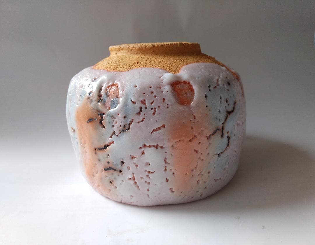 志野焼 源九郎窯 加藤健 作 志野 茶碗 茶道具 共箱 共布 栞 新品 未