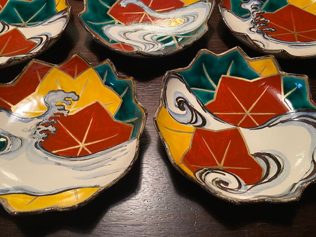 乾山写呉須入り竜田川文向付10種10色絵がわり 10客 清水焼