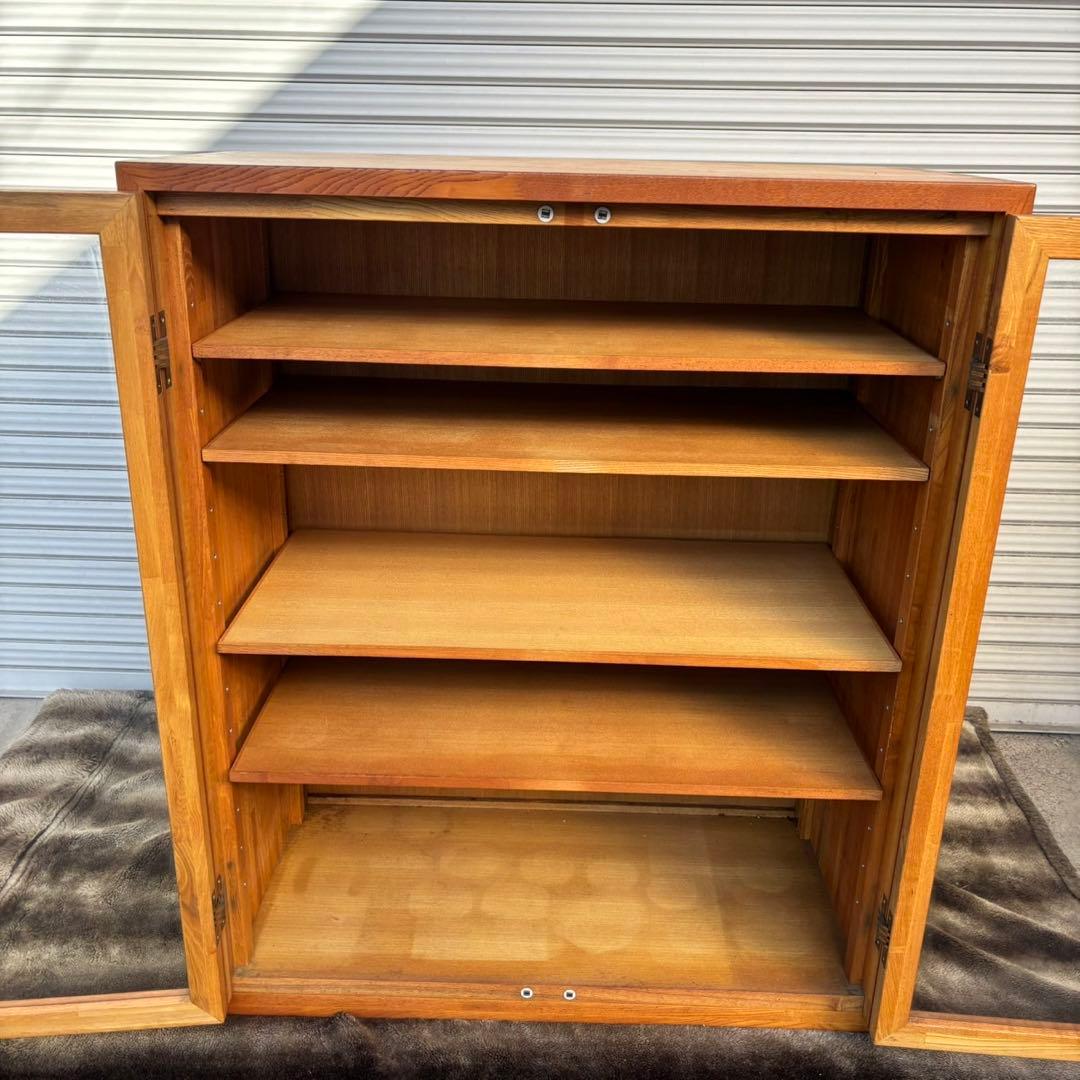 ①木製キャビネット ガラス扉 アンティーク家具 食器棚 キャビネット