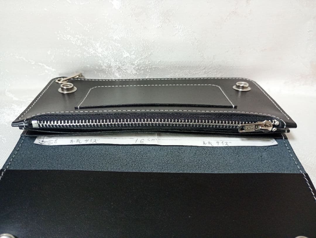 トラッカーウォレット 黒色 国産牛革 兵庫レザー 植物タンニン鞣し 三