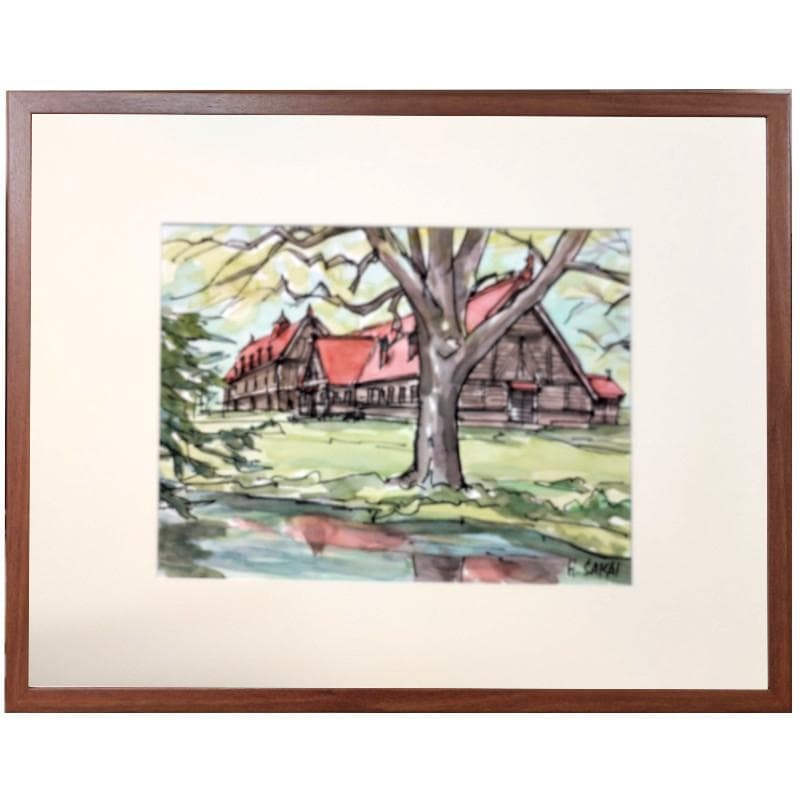 ☆ 境　肇 ☆「北大農学部　農場」水彩画　大衣　新品額！ 鹿毛正三「北海道大学農学部」水彩画・色紙 絵画買取・販売の小竹美術