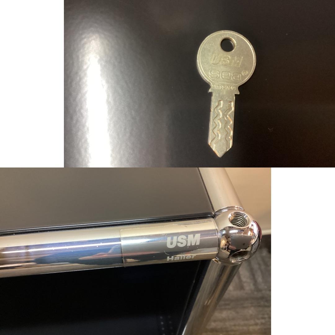 鍵付き USMハラー 2段 オープンキャビネット シェルフ ブラック