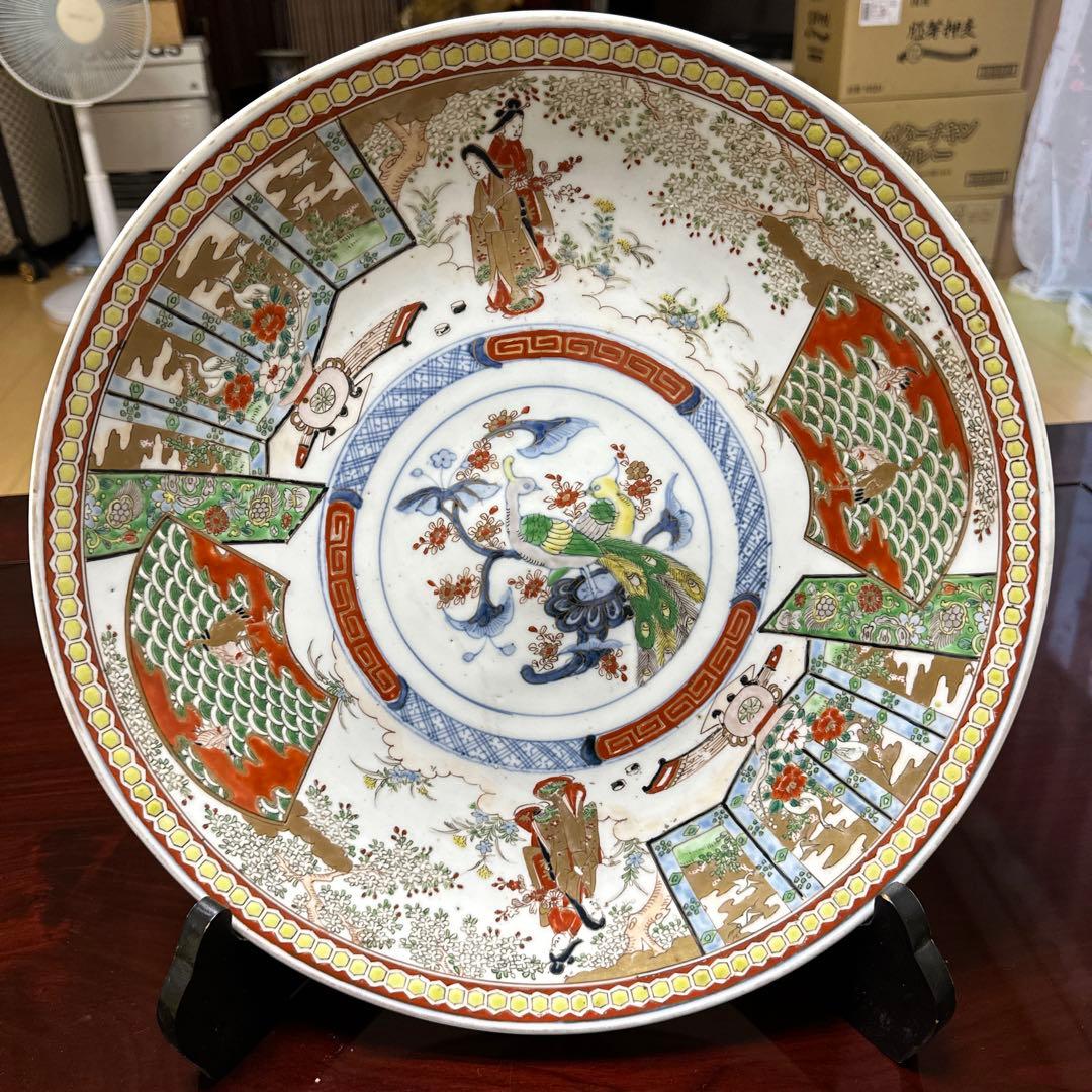 骨董品　古伊万里　有田焼　明治時代　錦手金彩色絵　飾り皿　大皿 有田焼 古伊万里様式金彩花鳥絵飾り大皿｜陶芸作家 藤井錦彩 作