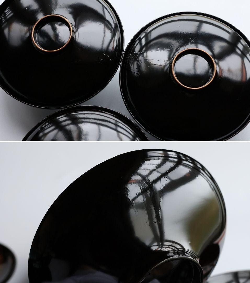 CM354】時代蒔絵椀 竹に鶏金蒔絵 平椀五客 木製 /(検) 輪島塗加賀能登