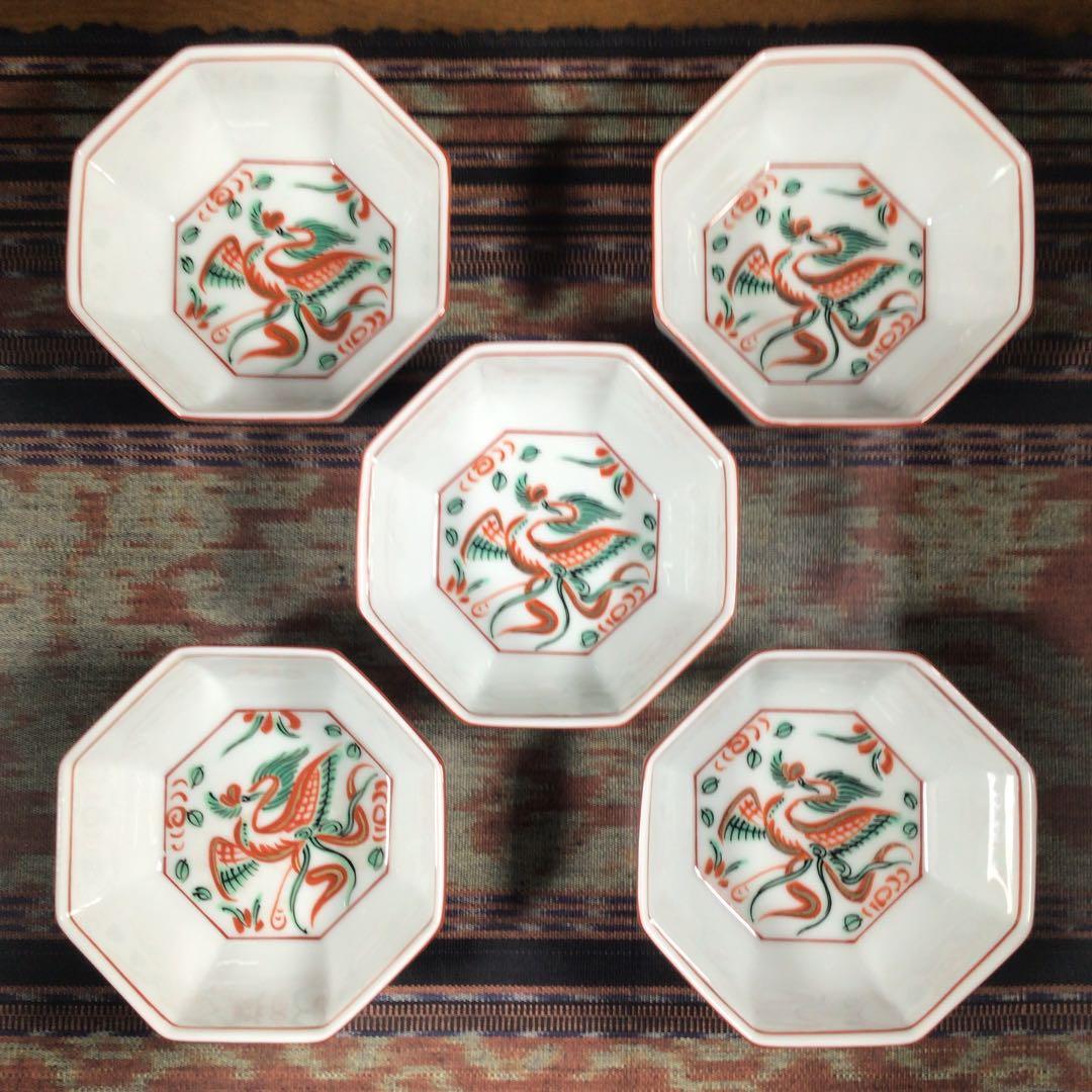 たち吉 『赤呉須花鳥』 赤絵金彩 小鉢 5枚 縁起物