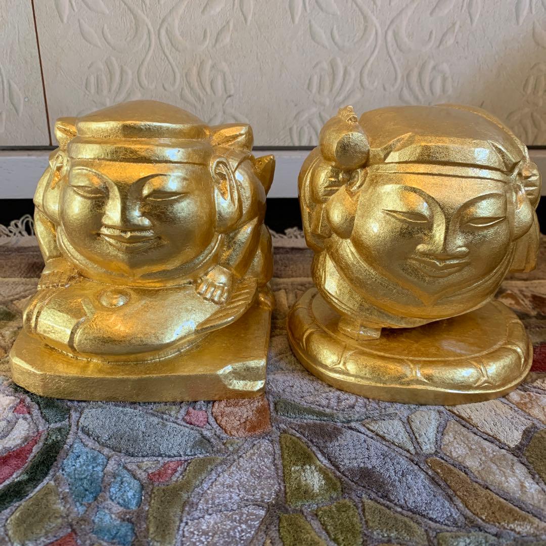 平櫛田中 満徳恵比寿尊 福聚大黒天尊 ブロンズ像 金 一対 新品 保証書付き 彫刻家 平櫛田中「満徳恵比寿尊」「福聚大黒天尊」ブロンズ像 一対