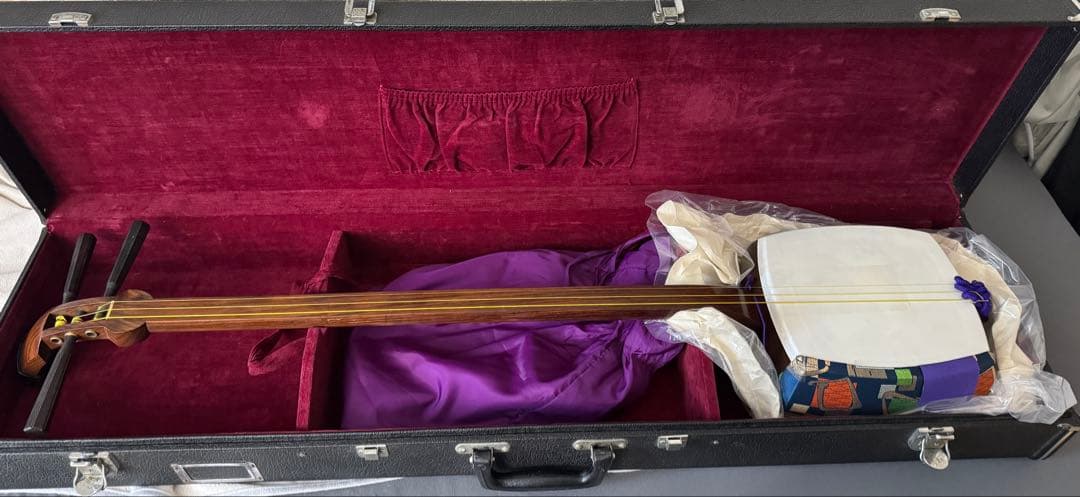 三味線本体 ケース付き　中棹　地唄 三味線ケース 新・超軽量長ケース・超撥水（細棹・中棹三味線用/長唄