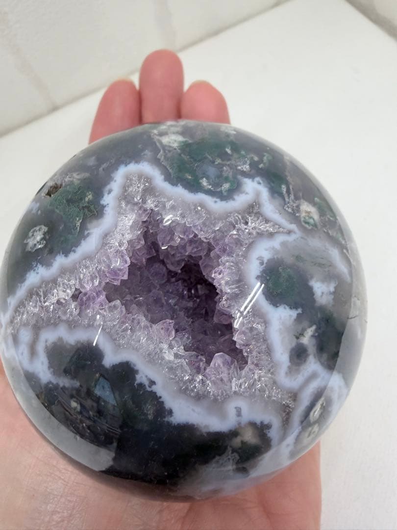 希少　パープルモス　スフィア　王冠スタンド付き☆ 笑口　丸玉　大