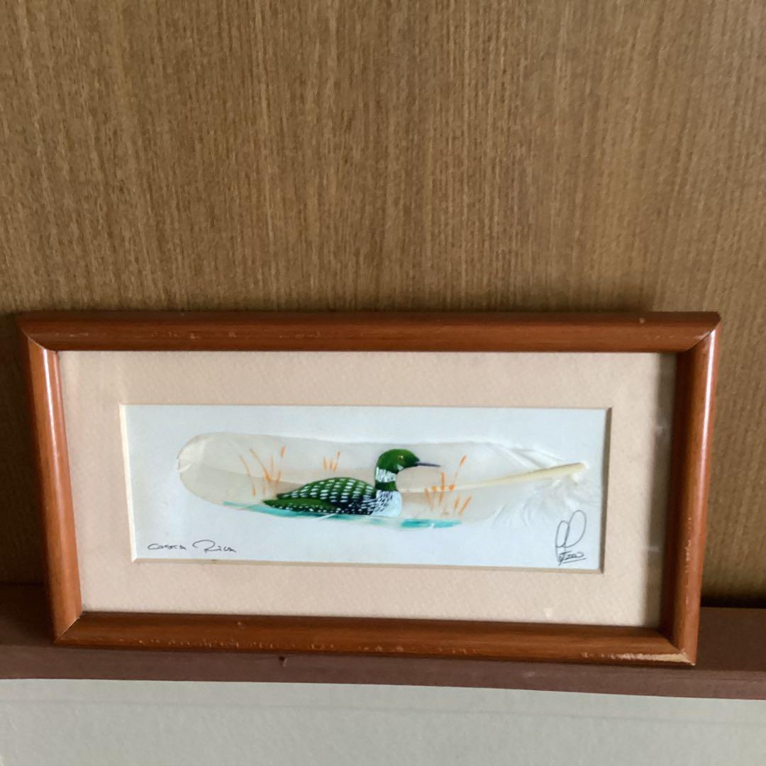 水彩画 タイトル【 鴨 】鳥の羽に鴨の絵が描かれてます。壁掛け