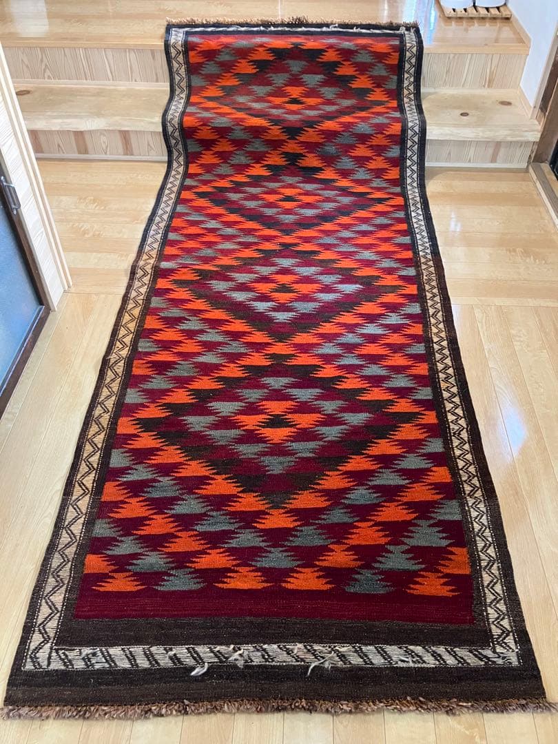 90's ヴィンテージラグ 手織りキリム マイマナ産 ウール100% 90's ヴィンテージラグ 手織りキリム マイマナ産 ウール100% 90's