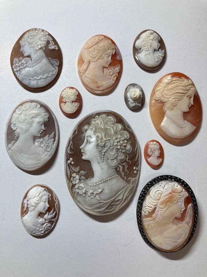 ヴィンテージカメオセット（シェル製） 11点 おまとめ ヴィンテージ カメオ シェル ゴールドメタル ブローチ（Vintage Cameo