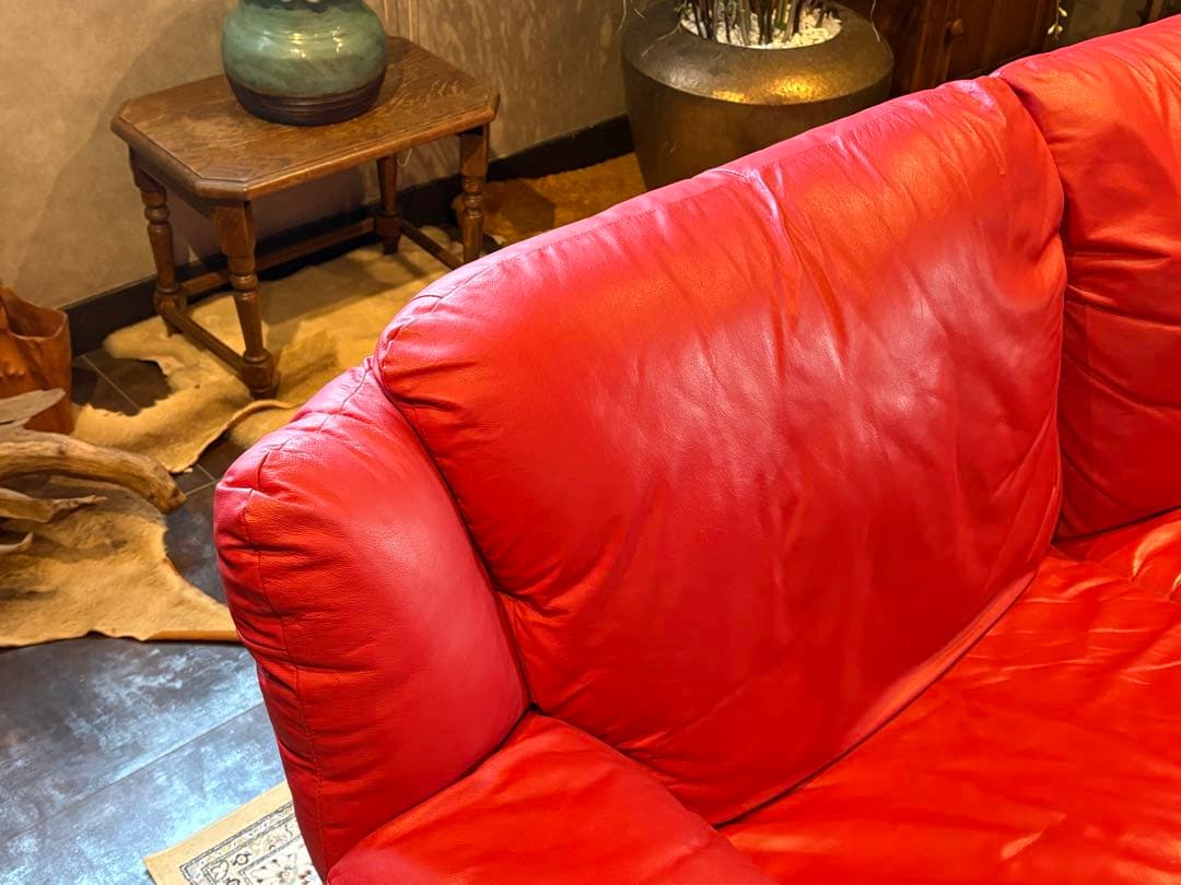 カウチソファ レッドソファ 3P モダン クラシック シンプル レザー IG