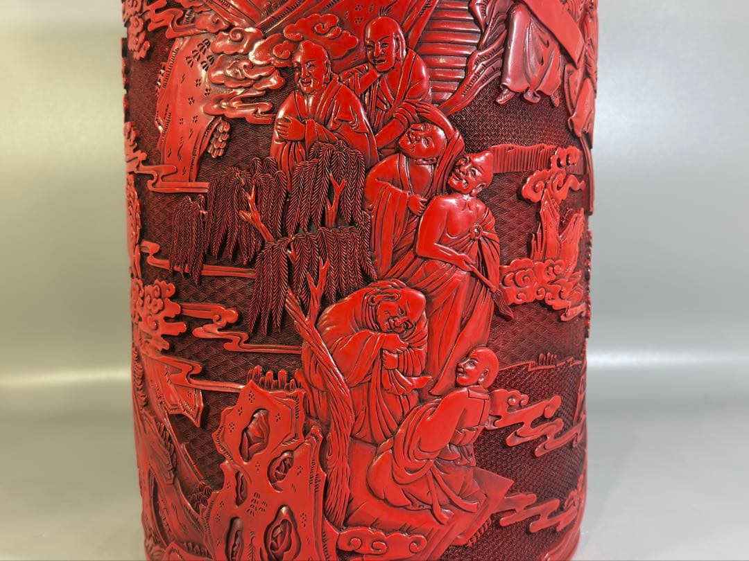 中国 堆朱 刻人物 筒 文房四宝 - メルカリ