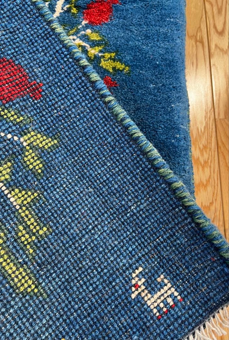 感謝キャンペーン】ペルシャ ギャッベ 玄関 90×63 藍色 ザクロの木