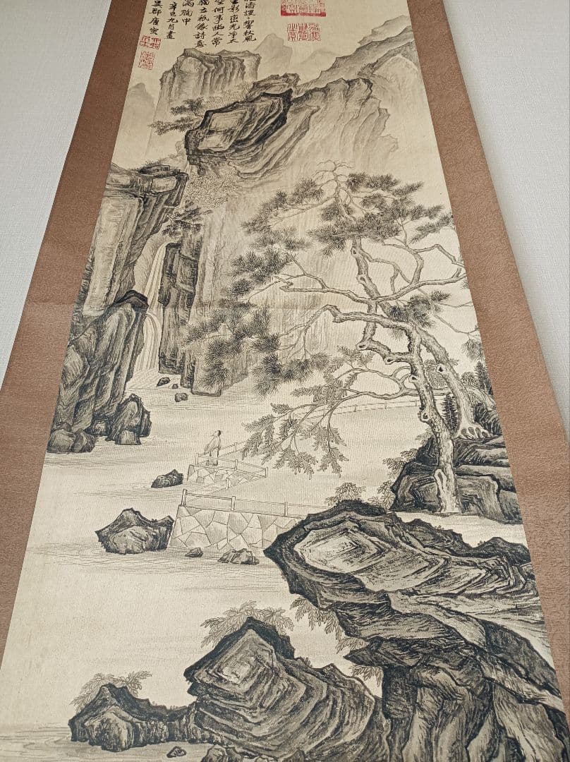 レア 軸 絵 偉人 山水 松 水墨 漢詩 禅 仏教 中国 美術 骨董 インテリア レア 軸 絵 偉人 山水 松 水墨 漢詩 禅 仏教 中国 美術 骨董