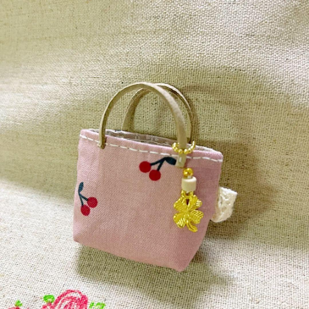 No.2202-25 ミニチュアトートサシェ（香り袋）くすみピンク＊さくらんぼ