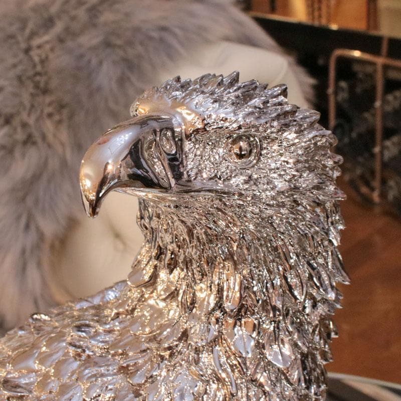 銀の鷹 インテリアオブジェ シルバー ホーク 彫刻装飾 143-138-030