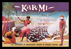 Kar-Mi Swallows a Loaded Gun Barrel and Shoots a Cracker from a Man's Head(20" x 30") Canvas Wall Art