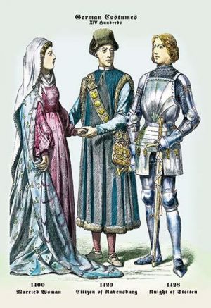 German Costumes: Married Woman, Citizen, Knight(20" x 30") Canvas Wall Art