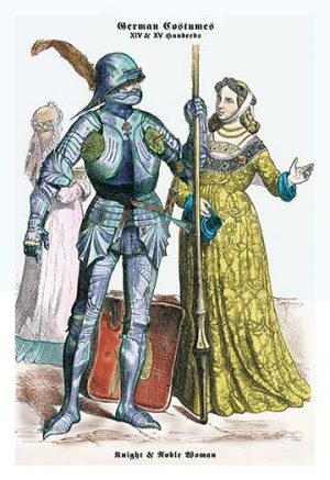 German Costumes: Knight with Staff and Noble Woman(20" x 30") Canvas Wall Art