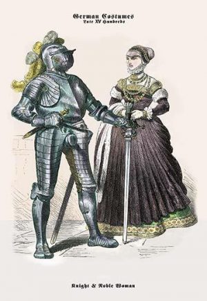 German Costumes: Knight with Sword and Noble Woman(20" x 30") Canvas Wall Art