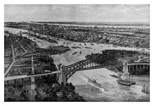 East River and Hell Gate Bridge(20" x 30") Canvas Wall Art