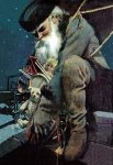 Santa Crouches on the Roof with an Armful of Toys