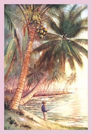 Fishing Under the Coconut Trees(20" x 30") Canvas Wall Art