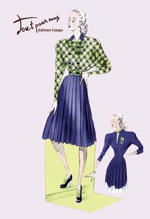 Pleated Dress with Plaid Jacket(20" x 30") Canvas Wall Art