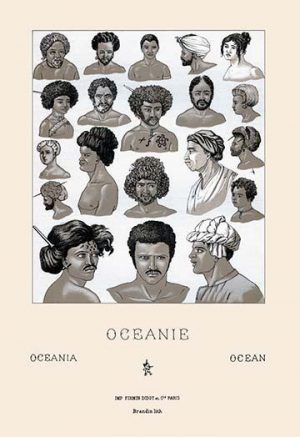 Headdresses and Hairstyles of Oceania(20" x 30") Canvas Wall Art