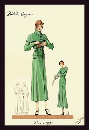 Emerald Dress and Overcoat(20" x 30") Canvas Wall Art