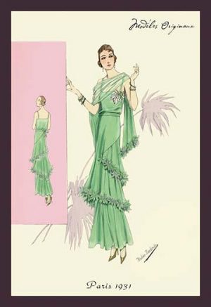 Playful Green Evening Gown(20" x 30") Canvas Wall Art