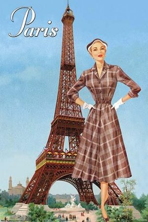 Paris Brown Plaid Frock(20" x 30") Canvas Wall Art