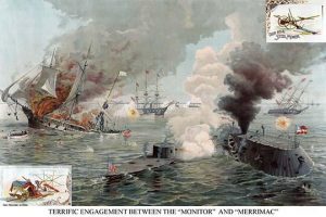 Naval Engagement of the Monitor & Merrimack or the Battle of Hampton Roads(20" x 30") Canvas Wall Art