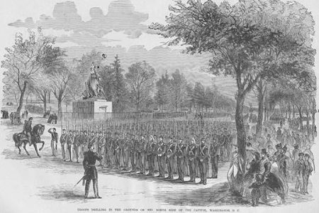 German Soldiers of the Steuben Regiment in Formation in front of New York City Hall