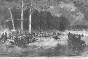 Night operation - Union troops attack Island #10 via the River and spike Guns(20" x 30") Canvas Wall Art