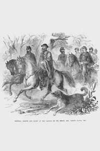General Asboth rides with Staff at the Battle of Pea Ridge or Elkhorn Tavern