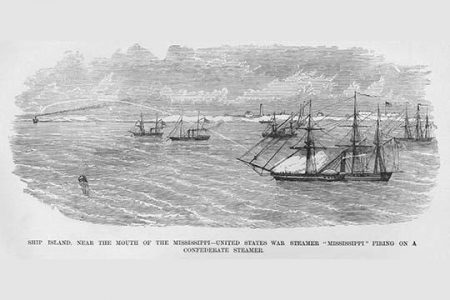 " US War Steamer "Mississippi" Fires on Confederate Vessel"