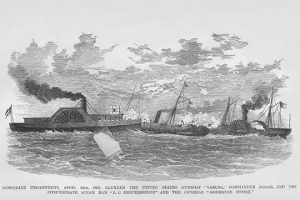 Naval engagement between the Confederate Steam Ram & US Gunboat Varuna & USS Governor Moore(20" x 30") Canvas Wall Art