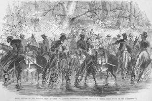 Negro Drivers with Pleasonton's Cavalry stop to water their horses in the Rappahannock(20" x 30") Canvas Wall Art