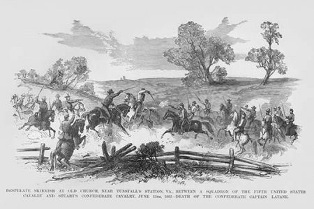 " Skirmish between Federal Cavalry & JEB Stuart at Tunstal's Station, Virginia"