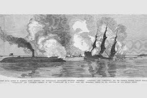 Sinking of the Cumberland at Hampton Roads by Confederate Ironclad(20" x 30") Canvas Wall Art