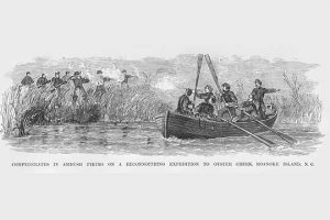 Confederates Ambush Union Reconnaissance team in a Boat on Oyster Creek(20" x 30") Canvas Wall Art