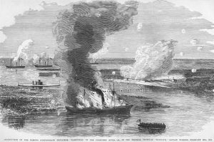 Confederate Privateer Nashville Burned in the Ogeechee River by Confederate Ironclad Montauk(20" x 30") Canvas Wall Art