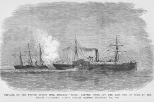 Confederate Admiral Semmes on the Alabama captures Steamer Ariel off of Cuba(20" x 30") Canvas Wall Art