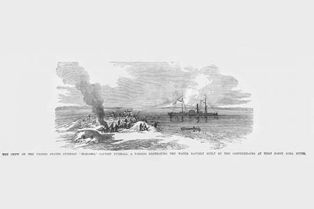 " Gunboat "Mahaska" destroys water battery at West Point, York River"