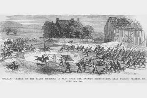 Michigan Cavalry Charges the enemy at Falling Waters, Maryland(20" x 30") Canvas Wall Art