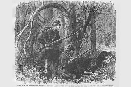 Union Picket approached by Confederates in Cedar Bushes near Chattanooga