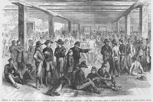 Interior of Libby Prison with Confederates from Lee's Army Imprisoned(20" x 30") Canvas Wall Art