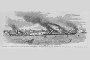 Burning Confederate Gunboats & Rams at New Orleans & Algiers(20" x 30") Canvas Wall Art